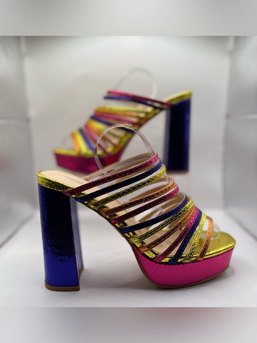 Women's Multi-Color Strappy Platform Heels